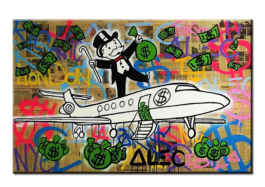Alec Monopoly Canvas Mr Monopoly Raising Purple Dollar Bag Framed Wall  Picture